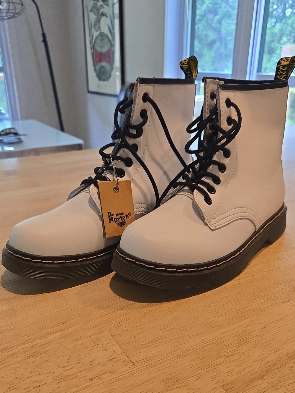 Dr. Martens White Lace-Up Combat Boots with Black Laces